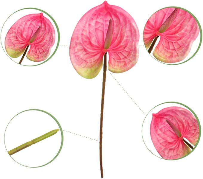 NatureMan 8 PCS 24inch Artificial Anthurium Lily Flowers Permanent Flower for Home Decoration Bouquet and Green Leaf,Wedding Festival Decoration Flower Arrangement(Pink)