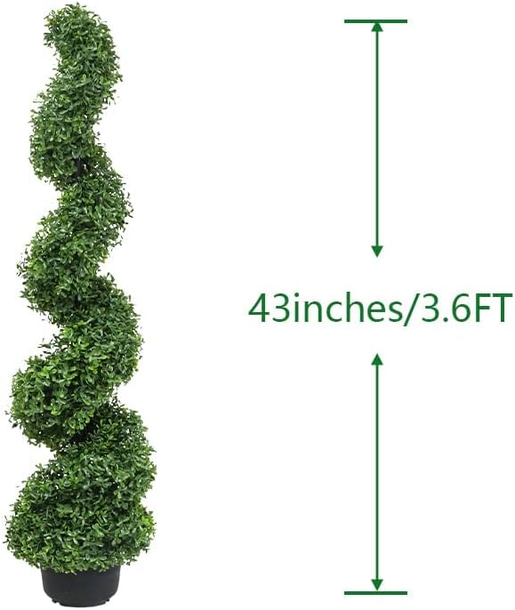 momoplant 43 Inch Artificial Boxwood Topiary Tree Spiral Plants Fake Faux Plant Decor in Plastic Pot Green Indoor or Outdoor, Set of 2