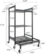 Garden Tool Organizer Rack with Wheels Up to 30-35 Tools, Heavy-Duty Steel Yard Tool Organizer for Garage Storage with 11 Hooks, Broom Holder & Garden Tool Rack for Shed, Patio, Lawn, Outdoor, Black