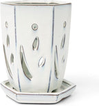 rePotme 4 x 6 inch Ceramic Orchid Pot (White Diamond) - Hexagon Orchid Pot with Holes