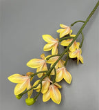 4pcs Artificial Cymbidium Orchid Flower Plant 3D Print Vanda 10 Heads Latex Phalaenopsis Flower (Black Heart Yellow)
