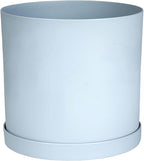 Bloem Mathers 12" Misty Blue Round Modern Resin Garden Planter Pot with Drainage Holes and Removable Saucer Tray Included