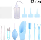 12Pcs Succulent Plant Growing Tools Set with Mini Plastic Hand Tools for Indoor Gardening and Potted Plants, Blue Gardening Accessories Kit for Home and Store Use