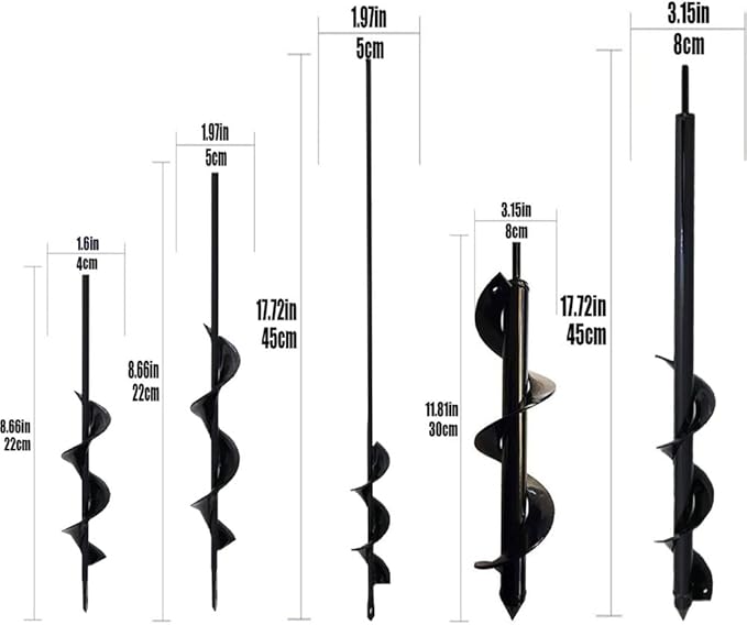 Auger Drill Bit for Planting 1.6 x 8.7in & Garden Drill Bit for 3/8" Hex Drive & Earth Post Hole Digger Bulb Planter Plant Flower Planting Auger for Drill Rapid Bedding Digging