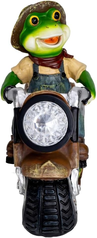 Solar Frog Motorcycle Statue Light - Outdoor Garden Decor Resin Frog Figurine Riding Vintage Ornament for Patio Yard Lawn Pathway - Funny Birthday Housewarming Gift for Mom Dad Grandmother Friends