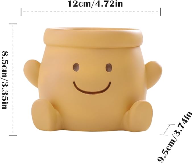 Cute Face Planter Pot, Small Resin Head Planters for Indoor Plants, Funny Smiling Face Flower Pot Succulent Planter with Drainage Hole, Gift IdeaI for Birthday Christmas (Orange)
