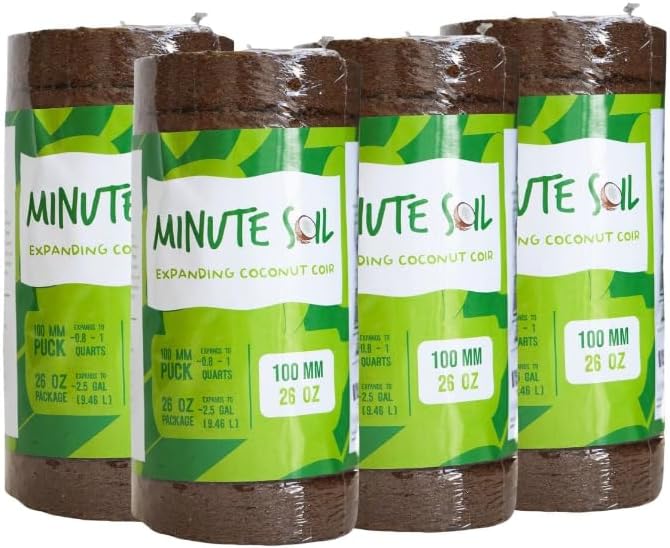 Minute Soil - Compressed Coco Coir Fiber Grow Medium - 100mm x 15mm - 26 oz (4 Pack)