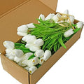 Mandy's White Artificial Tulips Flowers Centerpiece, 13.5" Lifelike PU Fake Floral Stems 60pcs for Kitchen Island & Dining Table, Spring Decor for Easter