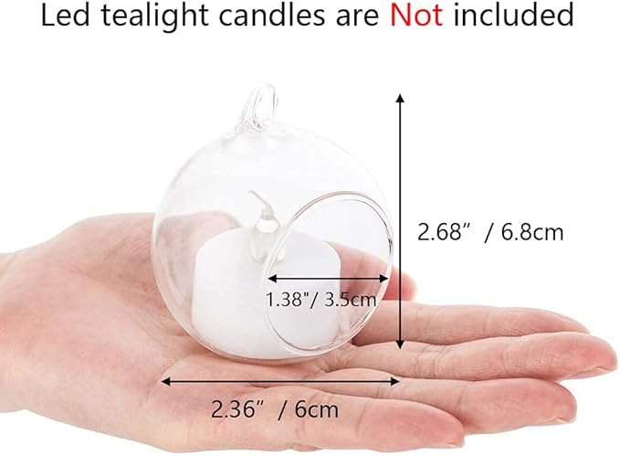 Nuptio 36 Pcs Hanging Tea Light Candle Holders Mini Glass Candle Holder 2.36" Diameter Baubles Globe Garden Ornament, Tealight Holders for Christmas Halloween Wedding Party Decorations for Reception