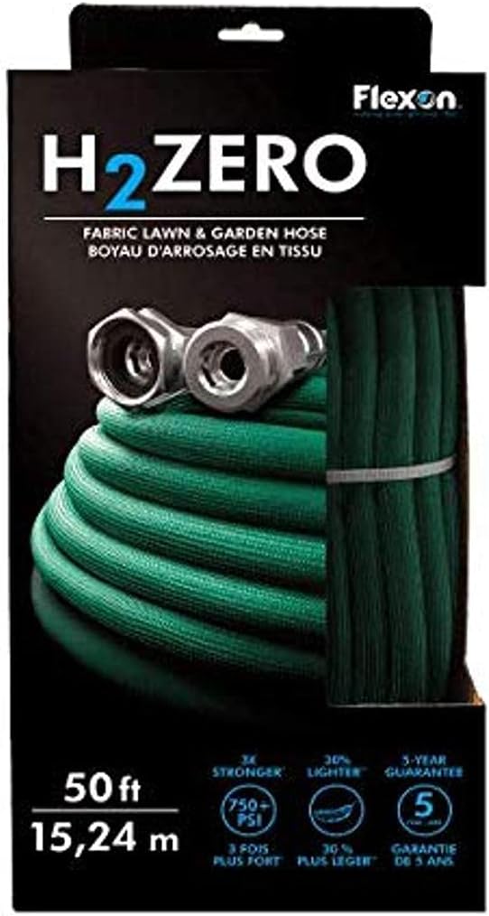 Flexon H2Zero 50 ft Lightweight Fabric Garden Hose – Ultra-Flexible, High-Strength 750 PSI Fabric Hose with Crush-Proof Nickel Plated Couplings – Easy-Carry, Kink-Resistant Lawn & Garden Watering Hose