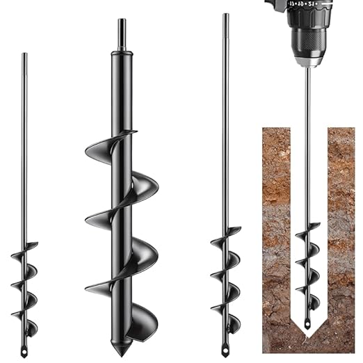 Auger Drill Bit for Planting Set of 3, 1.6x16.5, 2x14.5, 3.5x16 - Compatible with 3/8" Hex Drive Drill for Planting Bulbs, Bedding Plants, Mixing Soil, Fertilizer