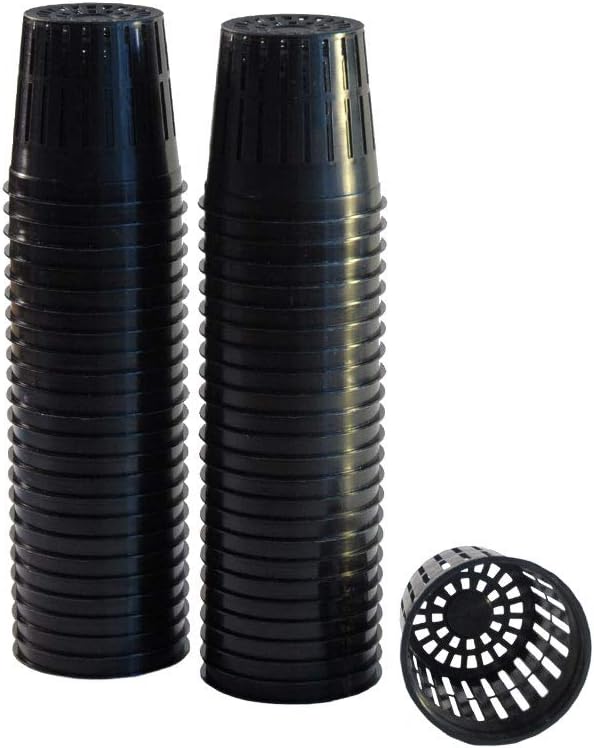 xGarden - Lightweight Economy Net Pots - Thin Lip & Slotted Sides - for Hydroponics & Aquaponics - UV Resistant & BPA Free Plastic - Indoor or Outdoor Growing - Black 2" Round Mesh Pot Cups - 50 Pack