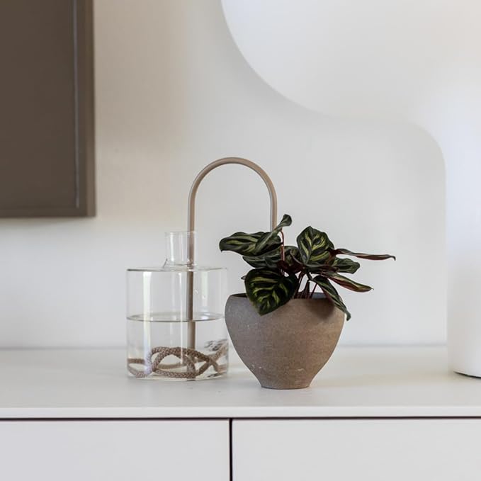 Beautiful Self-Watering Wick System for Effortless Plant Care, Automatic Drip Irrigation, Sustainable & Stylish Scandinavian Design, Ideal for House Plants (S, Beige Sand)