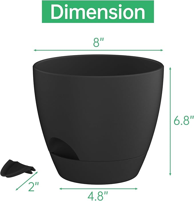 ZMTECH 10 Inch Plant Pots Set of 2 Planters for Indoor Plants Self Watering Pots Flower Pots with Drainage Holes and Saucer for Outdoor Plants(Black)