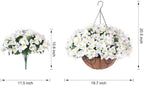 Artificial Hanging Flowers Faux Plants Basket for Outdoors Spring Summer Decor, Fake Silk Bougainvillea in Planter Outdoor Look Real UV Resistant Faux Flower for Outside Porch Patio Garden Home, White