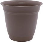 The HC Companies Eclipse Round Planter with Saucer - Outdoor & Indoor Plant Pot with Drainage Holes - Lightweight, UV-Resistant Plastic Pots for Plants, Flowers & Herbs (8" Cappuccino, Pack of 1)