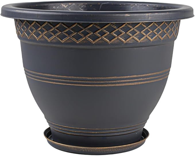 Usocik 6 Pack 8 Inch Plant Pots, Plastic Flower Pot for Indoor & Outdoor with Drainage Holes & Saucer, Plaid Pattern Planters Garden Pots for Herbs