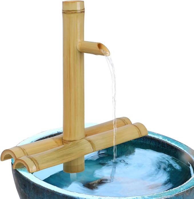 Bamboo Water Fountain Without Pump,Water Fountain Outdoor Indoor,Zen Garden Decor for Desk Patio Yard,12 Inch