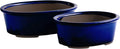 Wazakura Banko Series 2 PCS Blue Bonsai Pot Set with Drainage Holes, Made in Japan Ceramic Garden Planter Pack, Handmade Glazed Houseplant Bowl