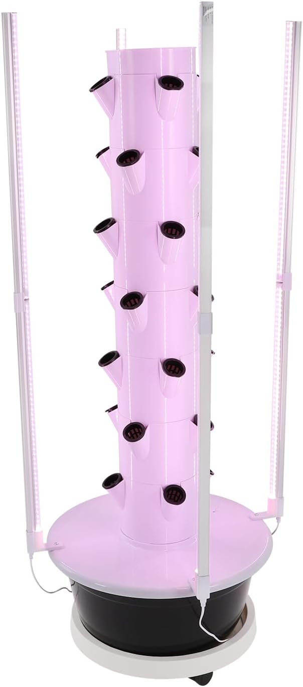 Growing Tower, 28-Plant Hydroponic Indoor Vertical Garden Kit with LED Lighting and 24-Hour Cycle Timer, Hydroponics Growing Tower for Gardens, Farms, School Research Rooms (White and Black)