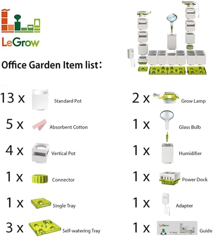 LeGrow Home Garden, Enjoy The Natural Landscape Daily, Automatic LED Grow Light, 7 Days Watering Free Ecosystem, Modular Design Fits Any Space, Write, [Plants NOT Included].