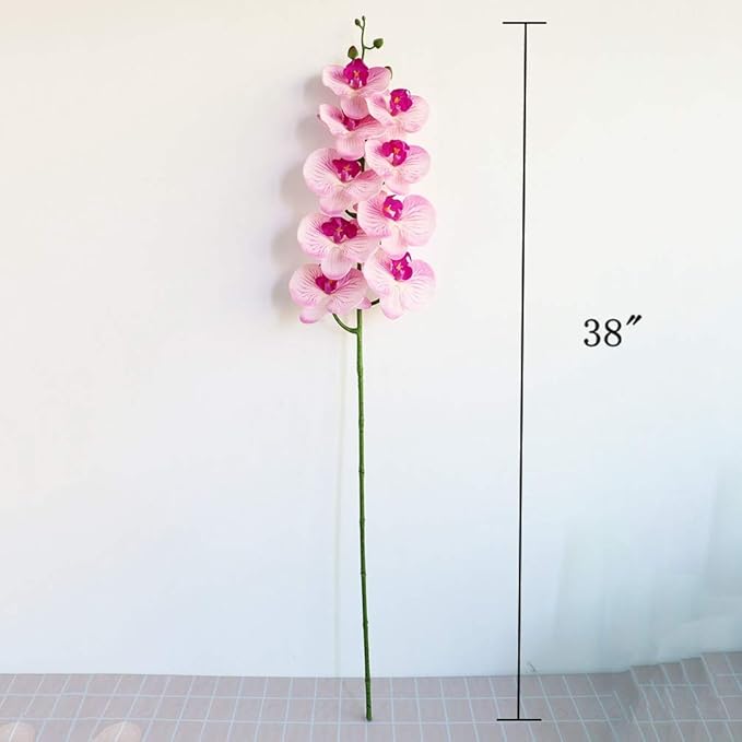 Htmeing 38 Inch Artificial Phalaenopsis Flowers Branches Real Touch (Not Silk) Orchids Flowers for Home Office Wedding Decoration,Pack of 2 (Pink Purple)