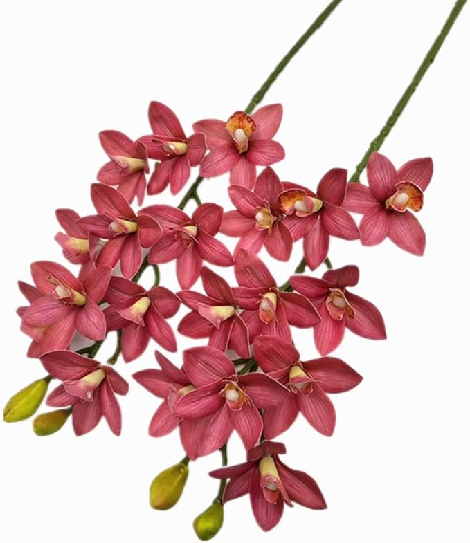 4pcs Artificial Cymbidium Orchid Flower Plant 3D Print Vanda 10 Heads Latex Phalaenopsis Flower (deep Pink)