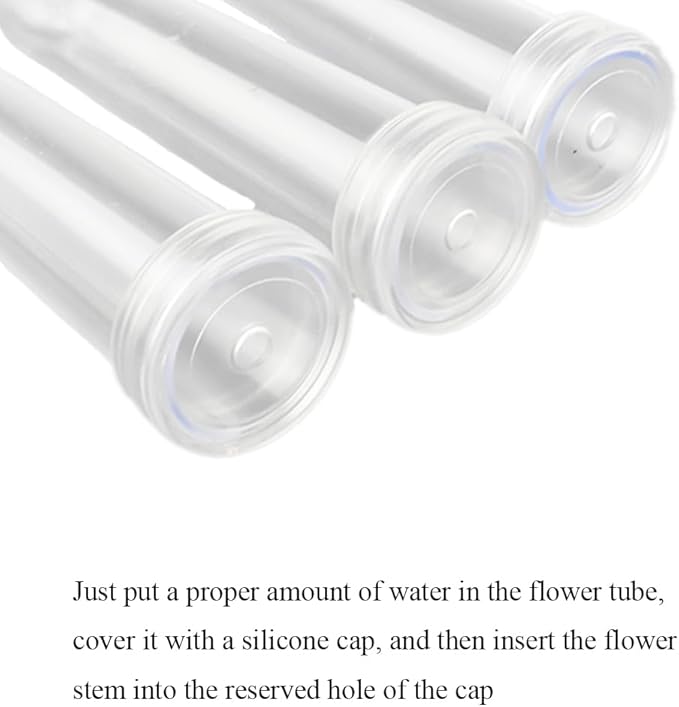 HAHIYO 25PCs 3.5X1Inch Transparent Plastic Floral Tubes Floral Water Tubes Flower Vials with Silicone Cap for Plants Fresh Flowers Arrangement Decoration Milkweed Cutting Florist Supplies
