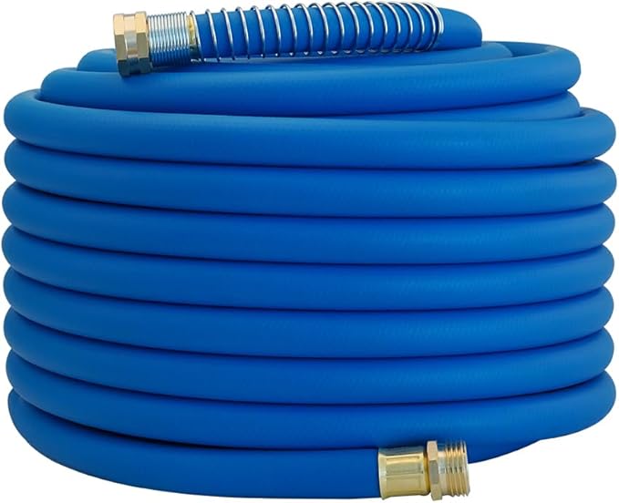 WiseFlow Garden Hose 100FT x 5/8", Heavy Duty Rubber Hose, Water Hose with Five Layered Braiding, Male Female Fittings, 1000PSI Burst, 300PSI Working (Blue)