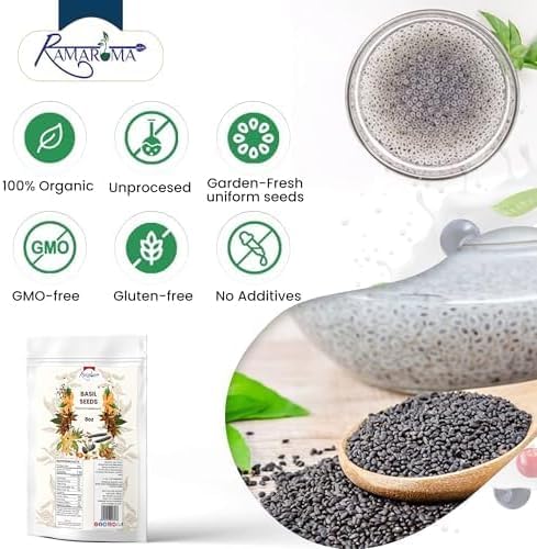 Basil Seeds (Tukmaria) | Edible HolyBasil Seeds USDA Organic | More Fiber Than chia | Plant Based, Keto, Paleo, Vegan, prebiotic (14 oz)