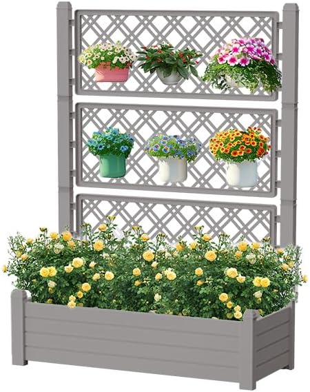 Durable Resin Raised Garden Bed with Drainage Holes & Reinforced Corners - Lightweight Flower Boxes Outdoor for Vegetables, Herbs, and Patio Garden Enclosure System (Grey, 43.43 * 18.27 * 59.29)