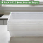 RooTrimmer 1020 Nursery Pot Trays 5 Pack, Transparent Plastic Flat Seed Starter Tray, Durable Square Seedling Starting Tray for Holding and Carrying Plant Pots (Clear)