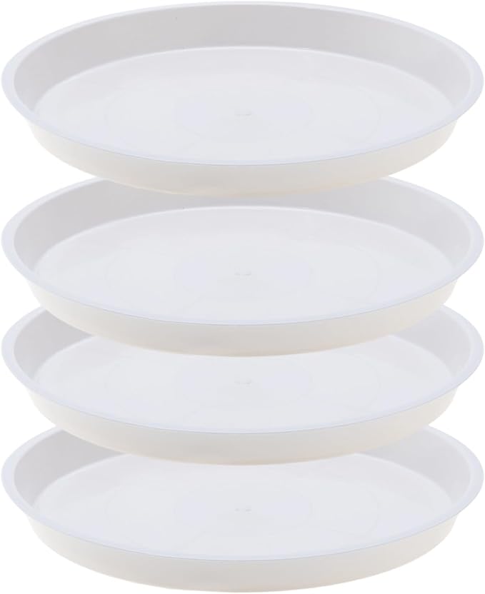 4pcs White Plastic Plant Saucers (10 inch) - Heavy Duty Indoor Plant Trays for Pots with Water Drainage, Drip Catcher & Decor (Set of 4 Round Saucers)