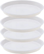 4pcs White Plastic Plant Saucers (10 inch) - Heavy Duty Indoor Plant Trays for Pots with Water Drainage, Drip Catcher & Decor (Set of 4 Round Saucers)
