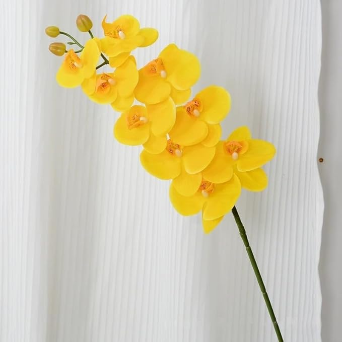 2 Pcs Orchid Stems 38" Artificial Flowers Real Touch Latex Faux Phalaenopsis Branches White Artificial Flowers for Wedding Party Home Garden Decor (Yellow)