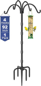 Upgrade 4-Hook Shepherds Hooks for Outdoor with Plastic Tube, 92" Heavy Duty Bird Feeder Pole with 5 Prongs Base, Adjustable Garden Hook for Solar Light, Hanging Plant, Wedding Decor, 1 Pack