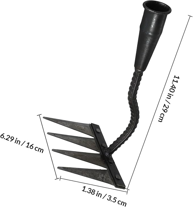 Garneck Heavy Duty Small Garden Rake with 4 Sharp Teeth, Reinforced Steel Manual Weeding Rake for Soil Turning and Lawn Leveling, Sturdy Hand Tool for Gardening and Landscape Care