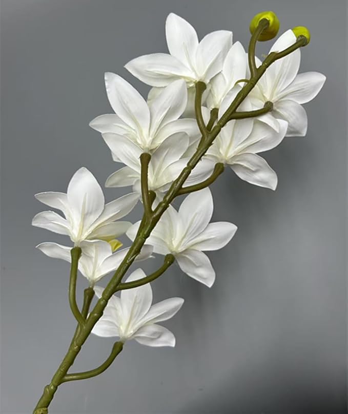4pcs Artificial Cymbidium Orchid Flower Plant 3D Print Vanda 10 Heads Latex Phalaenopsis Flower (Yellow Heart White)