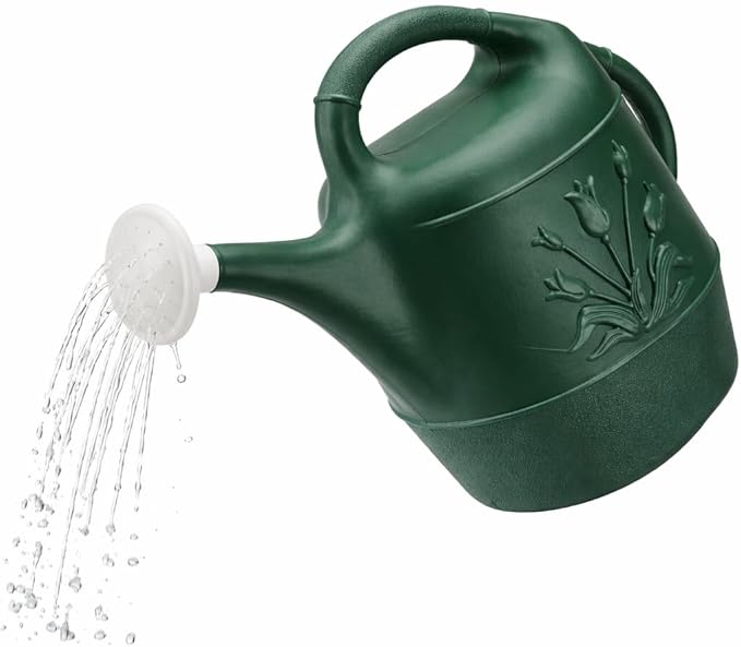 PMU 2 Gallon Watering Can - Garden Watering Can for Indoor & Outdoor Plants - Plastic Water Can with Detachable Sprinkler Head - Large Water Pot, Made in USA - Hunter Green Pkg/3