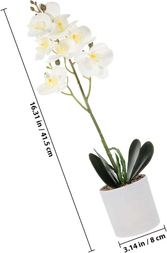 NUOBESTY Artificial Phalaenopsis Orchid Plant Fake Potted Flowers Home Decor White Small Indoor Faux Orchid Bonsai for Living Room Table Decoration