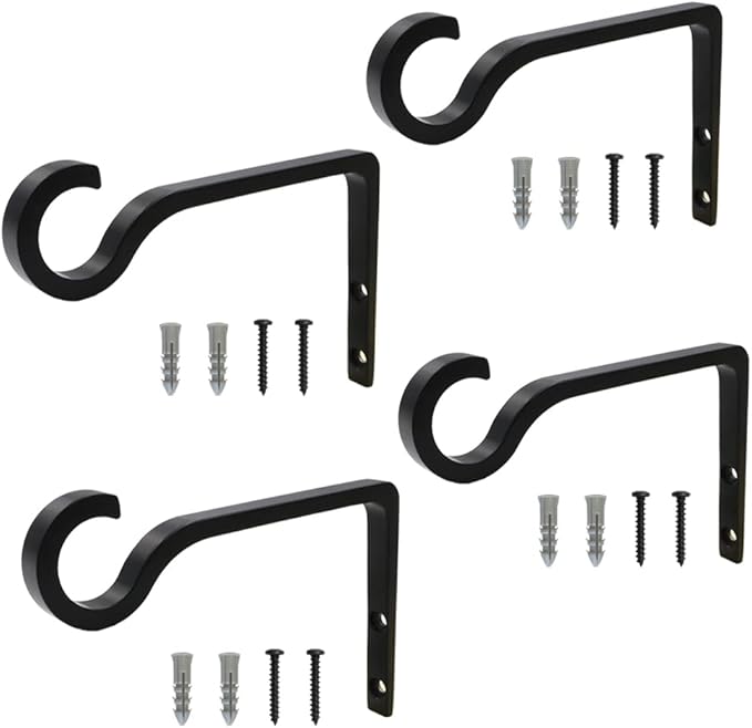 QIEGL 4Pack Hanging Plant Bracket 6inch Metal Plant Hook Shepherds Hook Decorative Wall Plant Hanger for Hanging Lanterns, Bird Feeder, Flower Basket, Home Decor Indoor & Outdoor (Black)