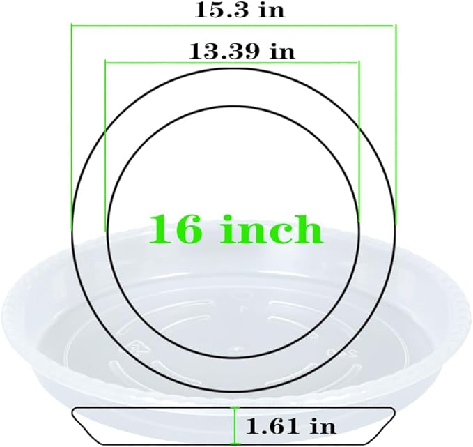 OVZILKI Plant Saucer 4 Pack of 16 inch, Clear Plastic Flower Plant Pot Saucer, Heavy Duty Plant Drip Trays Saucers for Indoor, Plant Water Tray for Planters