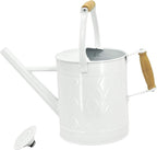 1 Gallon Watering Can with Wooden Handles, White, Galvanized, Metal Watering Can with Removable Spout, Perfect Water Can for Indoor and Outdoor Plants