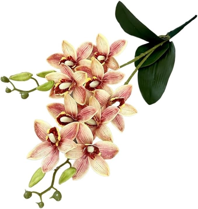 Soft Film Leaf Double Fork 9-Head Tiger Head Orchid Home Living Room DIY Flower Arrangement Ornaments Wedding Flowers (Color : 6)