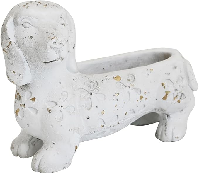 Vintage Cement Animal Planter Pots,Cement Succulent Planter,Indoor & Outdoor Garden Decor Rustic Shabby Flower Plants for Home,Patio,Balcony(White Dog)