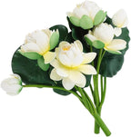 2Pcs Artificial Lotus Flower Decor, 12.5inch 7 Head Water Lilies, Outdoor Pond Plants, Silk Artificial Flower Lotus, Household Living Room and Dining Table Decoration (White)