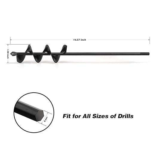 Auger Drill Bit for Planting Ruooson 1.9X14.5 in Garden AugerSpiral Easy Planter Rapid Planter Plant for 3/8" Hex Drive <1Pcs>. (1.9x14.5 in)