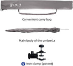 AMMSUN XL Chair Umbrella with Universal Clamp Adjustable 47 inches and 360-degree Swivel UPF 50+, Portable Clamp on Camping or Beach Chair, Stroller, Wheelchair, Golf cart, Grey, 2 PACK