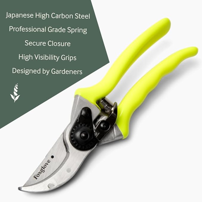 Foxglove Pruning Shears – Professional Garden Shears & Bypass Hand Pruners with Japanese SK5 High Carbon Steel Blades, Heavy Duty Garden Clippers & Gardening Tools
