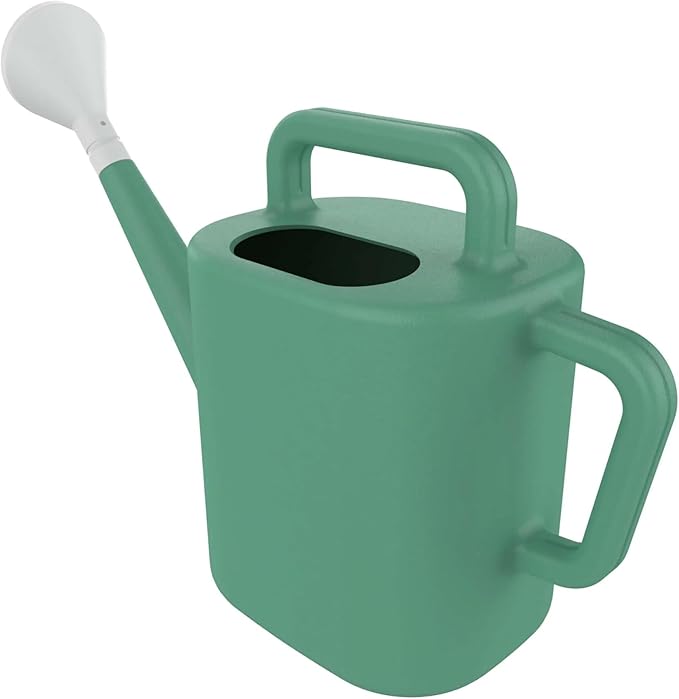 2 Gallon Resin Watering Can Green Lily – Top & Side Dual Handle for Easy Carry & Pour, Offset Opening Mess-Free Refill, Sturdy Garden Watering Can for Indoor & Outdoor Plants